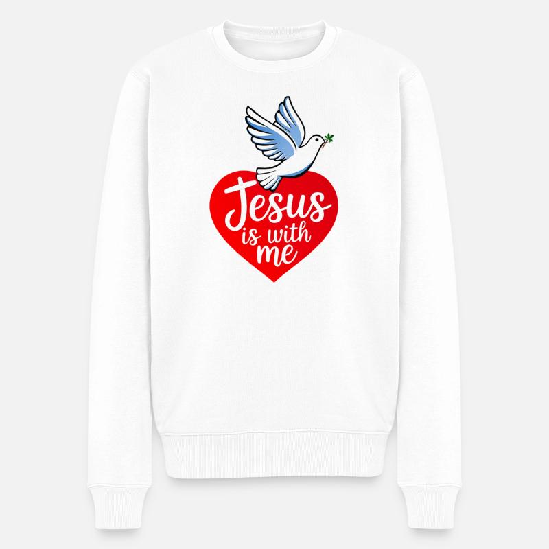 Jesus is with me taube - Männer Premium Bio Pullover - Weiß