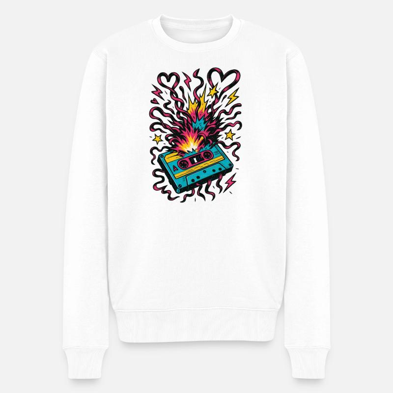 Explosion de cassettes – Chaos de bande des années 80 - Pull Premium bio Homme - blanc