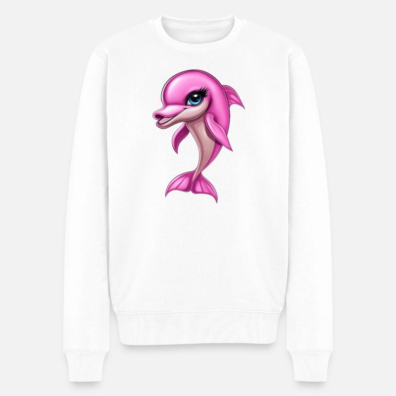 pink rosa Delfin :) - Männer Premium Bio Pullover - Weiß