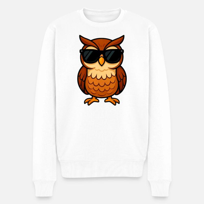 Lässige Eulenmotive mit Sonnenbrille - Männer Premium Bio Pullover - Weiß