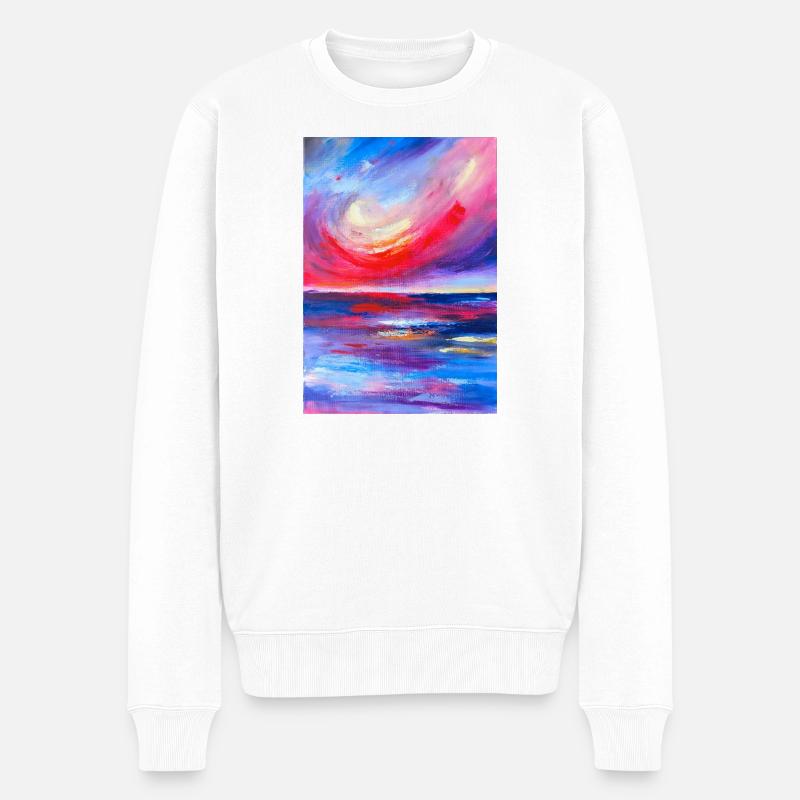 Lebendiges Sonnenaufgangs-Seelandschafts-Kunstwerk - Männer Premium Bio Pullover - Weiß