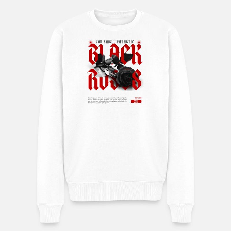 Rebellische schwarze Rose mit Statement - Männer Premium Bio Pullover - Weiß