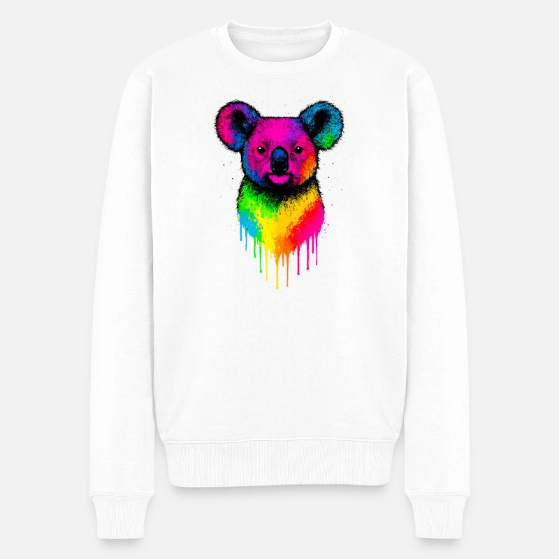 Regenbogen Koala Neon Splatter - Männer Premium Bio Pullover - Weiß