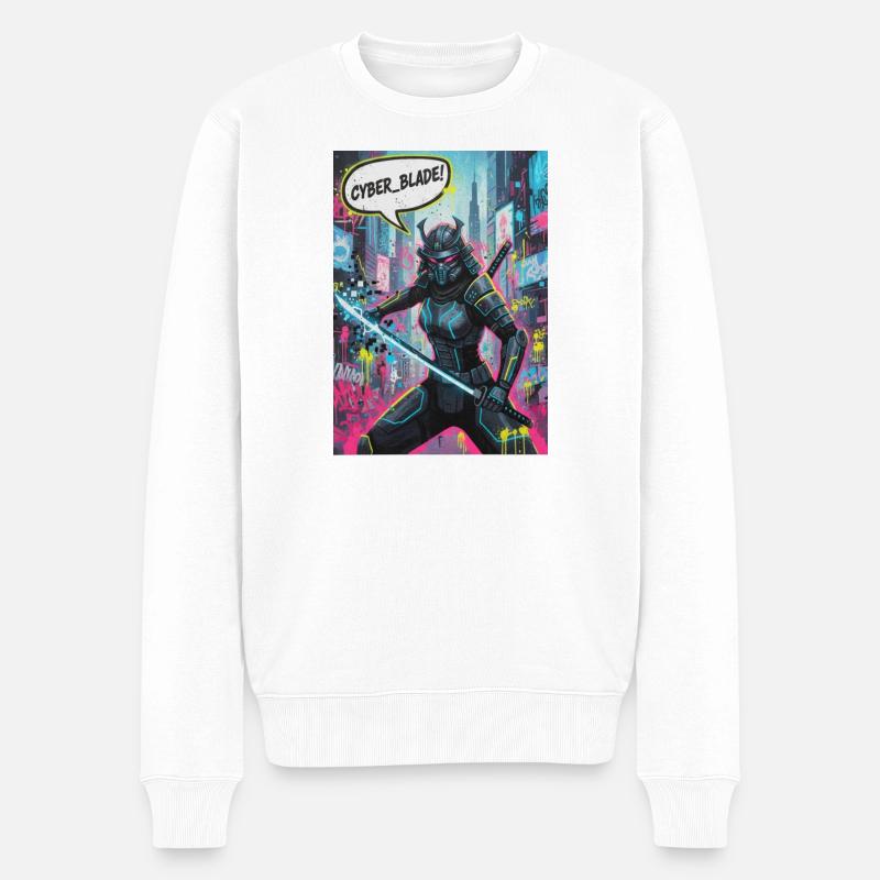 Cyber samouraï Néon Graffiti - Pull Premium bio Homme - blanc