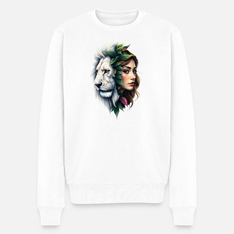 Blumen Löwe Frau Gesicht - Männer Premium Bio Pullover - Weiß