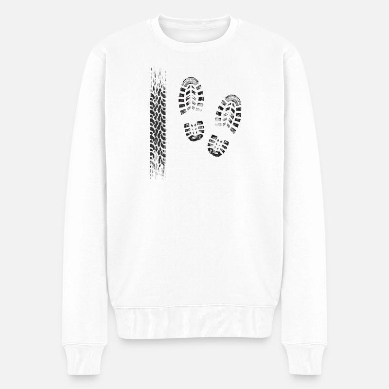 Motif de piste et d’empreinte - Pull Premium bio Homme - blanc