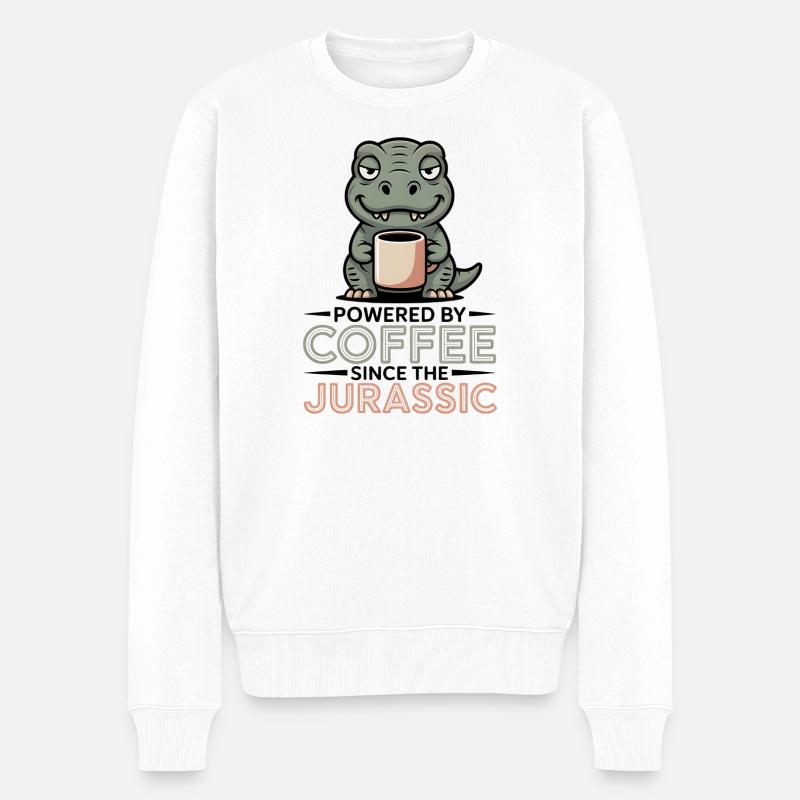 Dino Kaffee Humor - Männer Premium Bio Pullover - Weiß