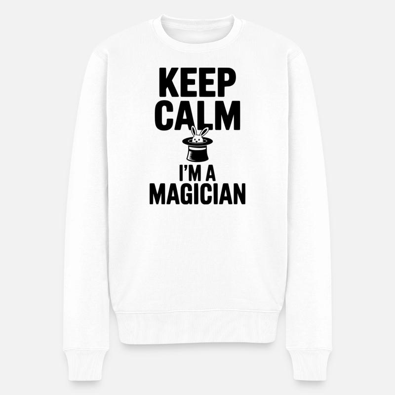 Bleib ruhig, ich bin ein Zauberer - Männer Premium Bio Pullover - Weiß