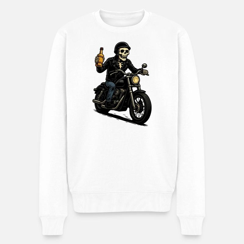 Skelett-Biker mit Flasche - Männer Premium Bio Pullover - Weiß