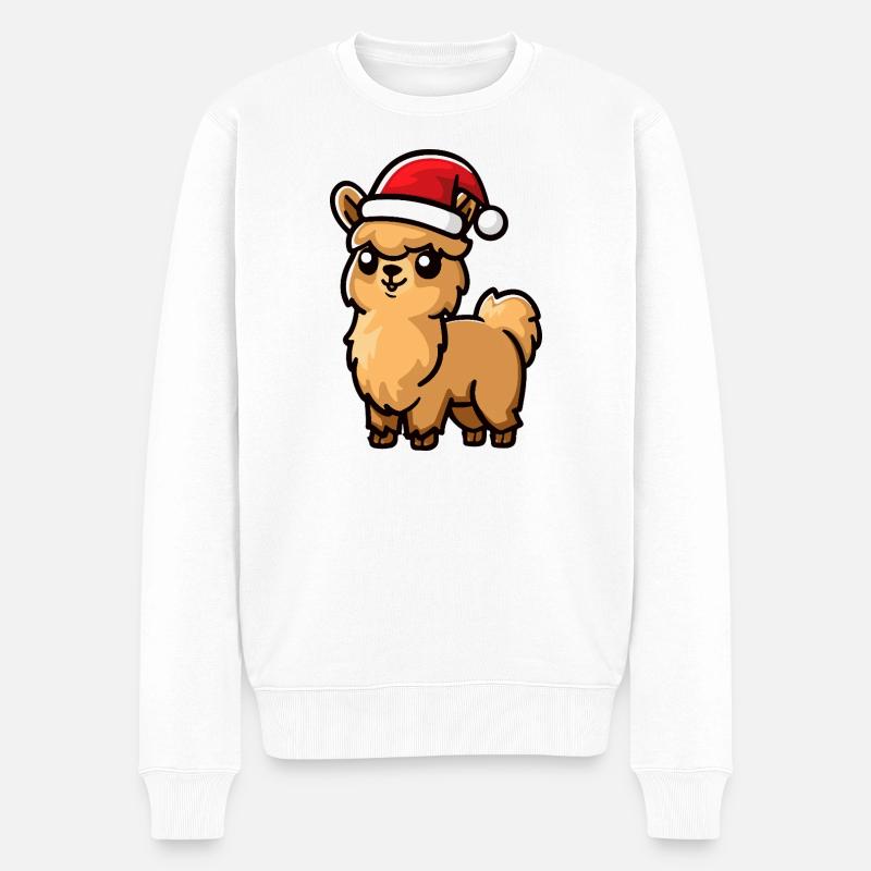 Alpaka Llama Weihnachten - Männer Premium Bio Pullover - Weiß