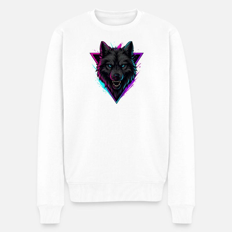 Loup néon en triangle rose violet - Pull Premium bio Homme - blanc