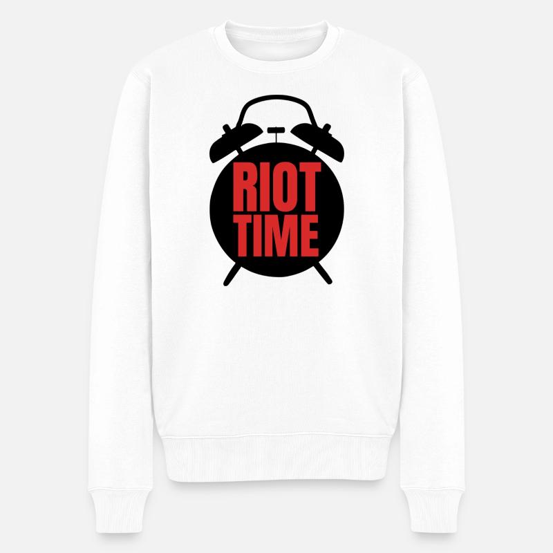 Riot Time – Mutiges rotes Textdesign - Männer Premium Bio Pullover - Weiß
