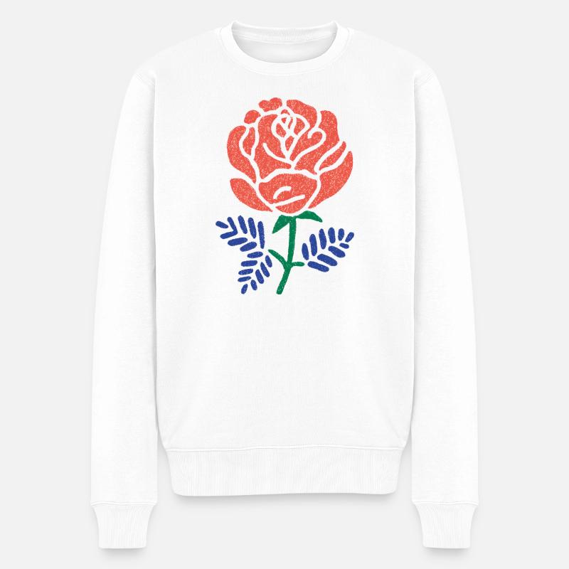 Korallenrose mit Blaugrünen Blättern - Männer Premium Bio Pullover - Weiß