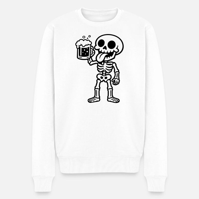 Skelett Bier Comic - Männer Premium Bio Pullover - Weiß