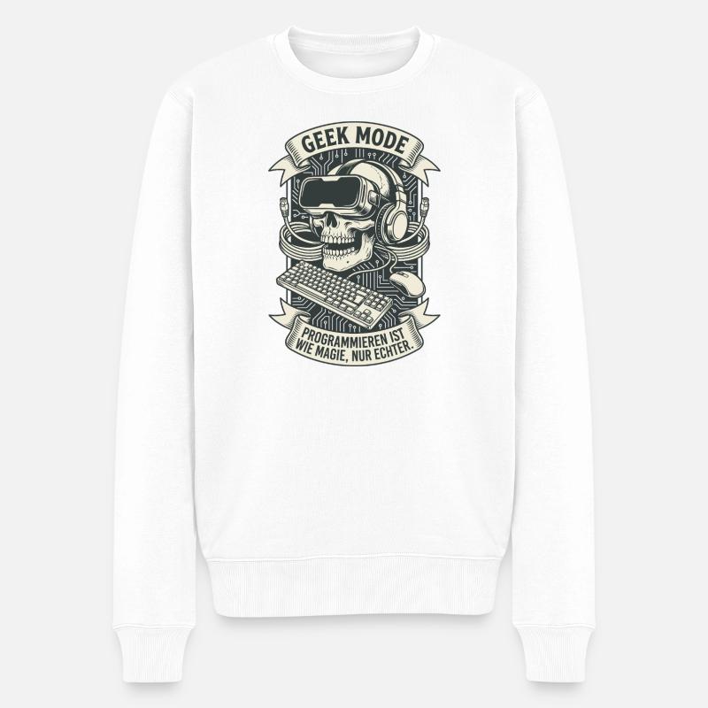 Codage de mode geek Crâne magique - Pull Premium bio Homme - blanc