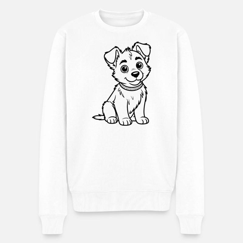 Dessin au trait du Chien Câlin - Pull Premium bio Homme - blanc