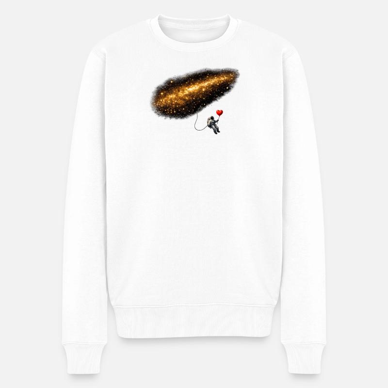 Astronaut im Kosmos mit Herzballon - Männer Premium Bio Pullover - Weiß