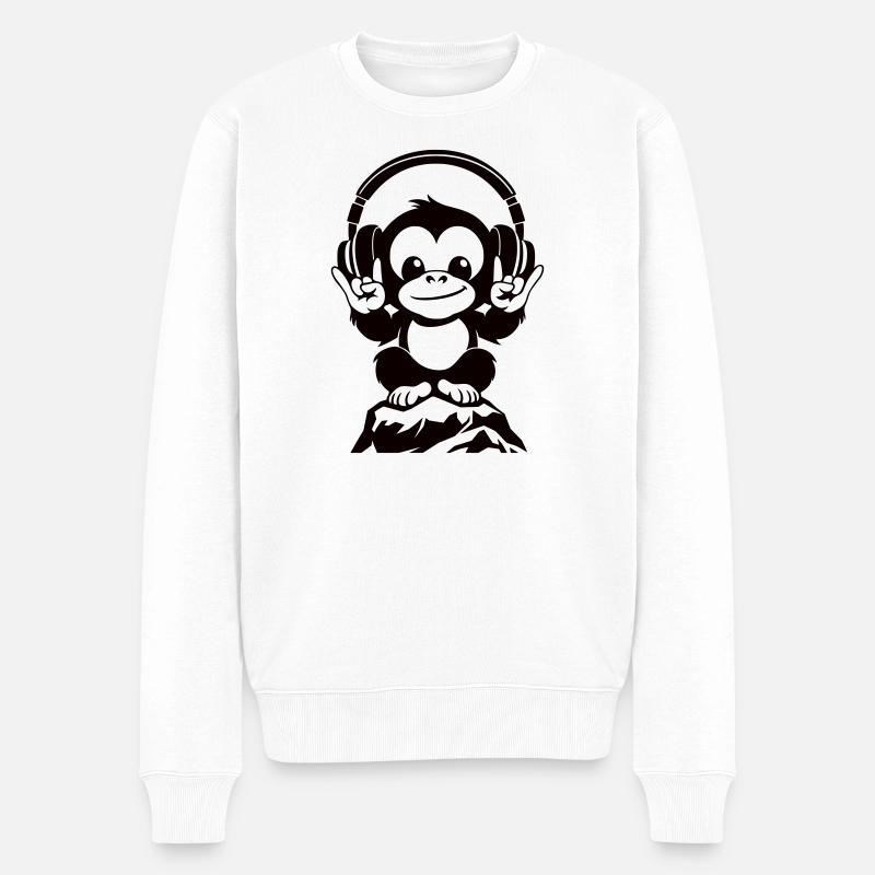 DJ Affe – Kopfhörer & Rockhandzeichen - Männer Premium Bio Pullover - Weiß