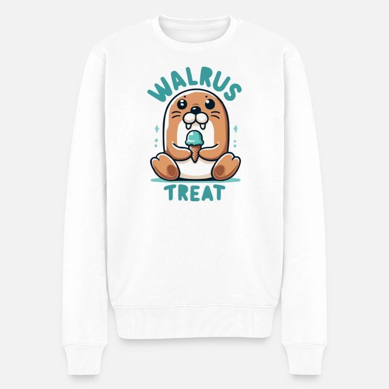 Walrus Treat Eiscreme - Männer Premium Bio Pullover - Weiß