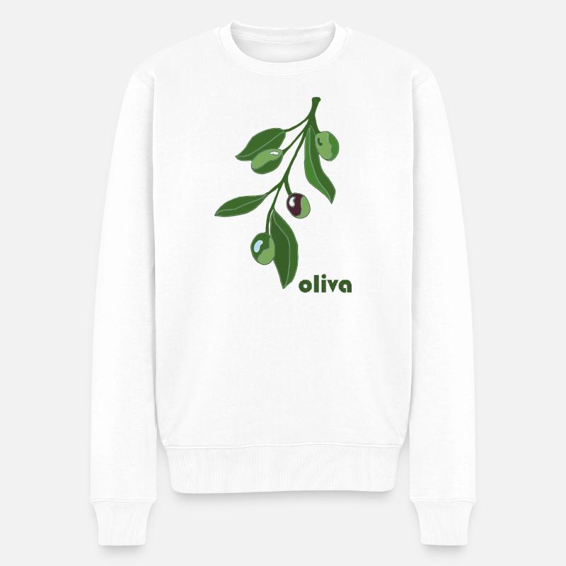 Olivenzweig Grafik Grün - Männer Premium Bio Pullover - Weiß