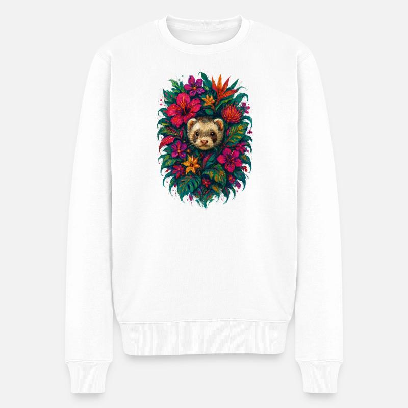 Furet Tropical Fleurs de Hibiscus Exotique - Pull Premium bio Homme - blanc