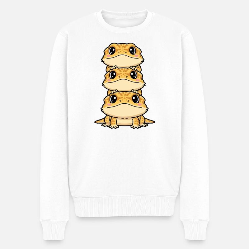 Gestapeltes Gecko-Trio Kawaii-Druck - Männer Premium Bio Pullover - Weiß