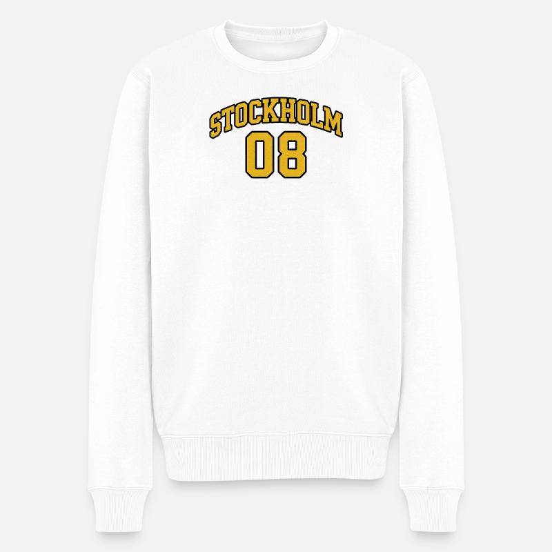 Stockholm 08 Retro Varsity - Männer Premium Bio Pullover - Weiß
