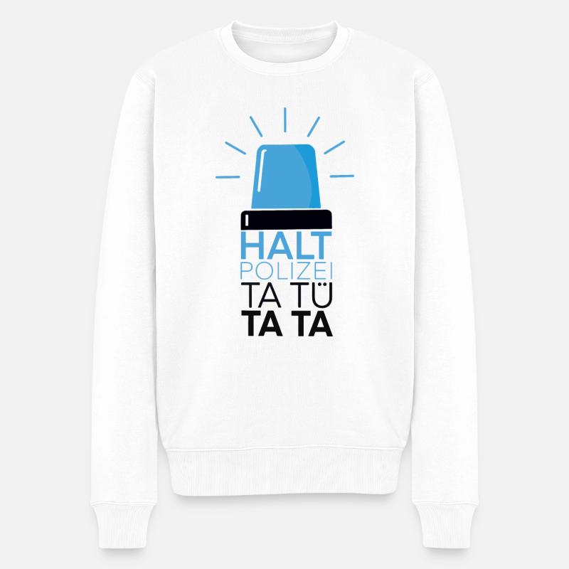 Halt Polizei, Tatütata - Blaulicht - Männer Premium Bio Pullover - Weiß