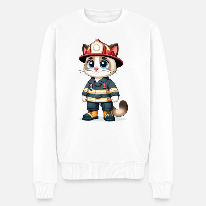 Cute Cat Firefighter - Männer Premium Bio Pullover - Weiß