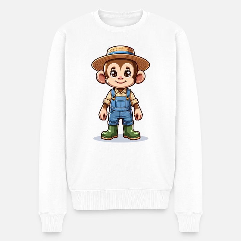 Cute Monkey Farmer - Männer Premium Bio Pullover - Weiß