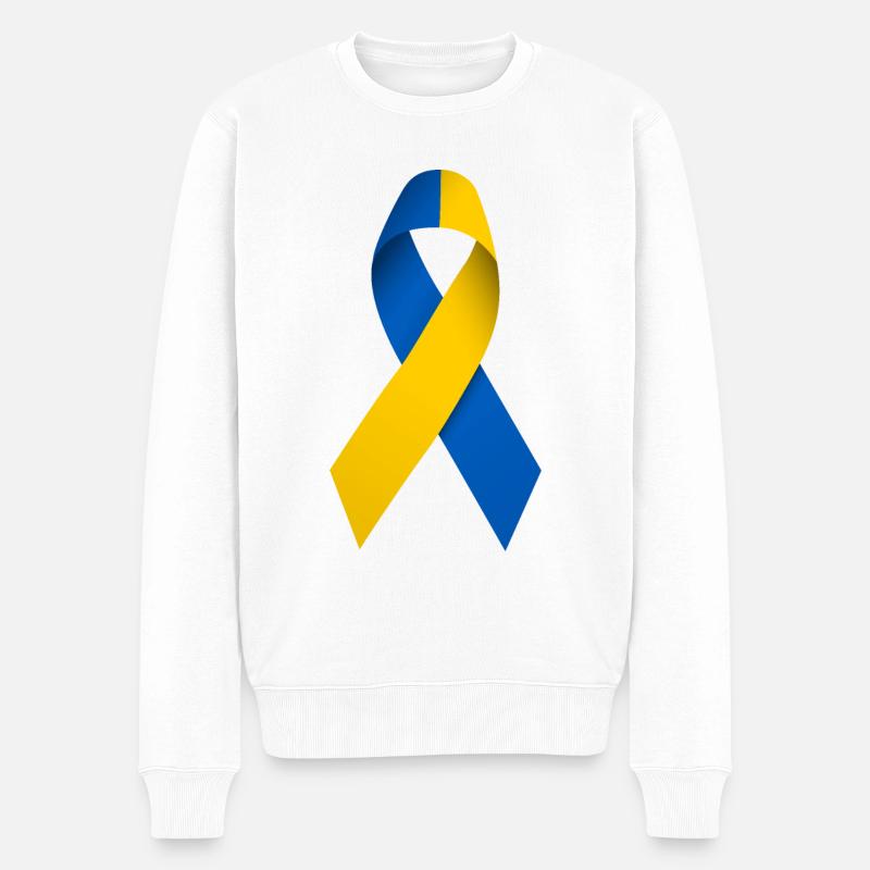 Ukrainische Solidaritätsschleife - Männer Premium Bio Pullover - Weiß