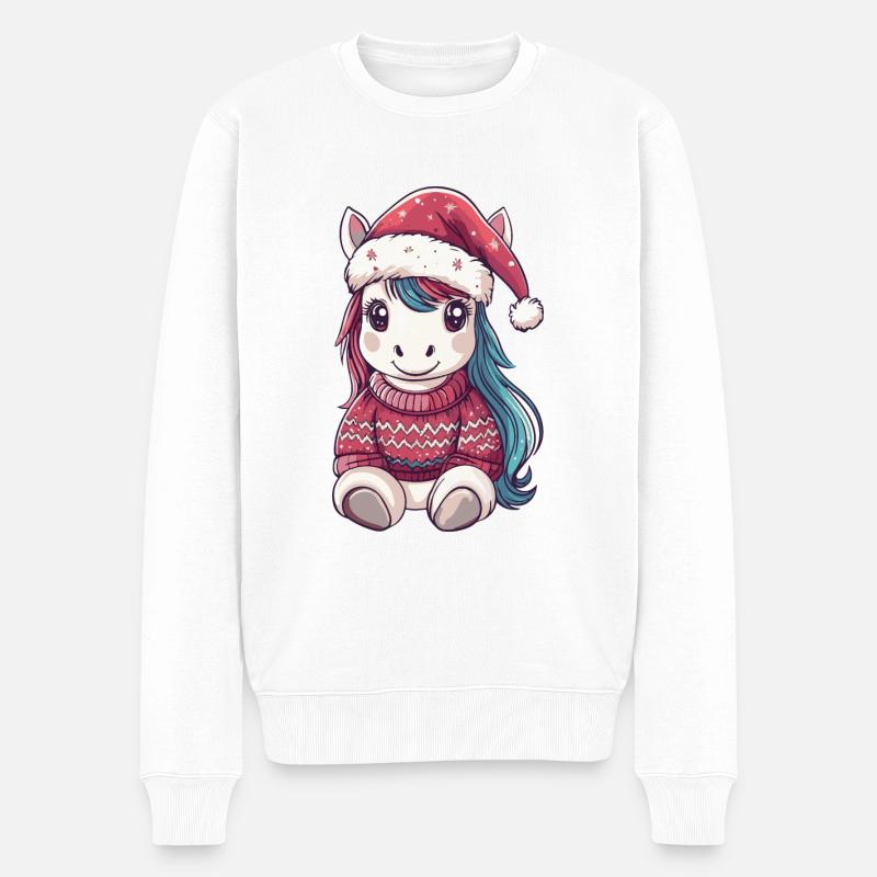 Einhorn Pony Weihnachten Comic Pferd - Männer Premium Bio Pullover - Weiß