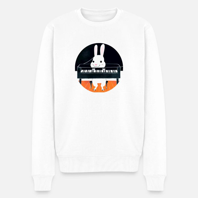 Hase am Klavier - Männer Premium Bio Pullover - Weiß