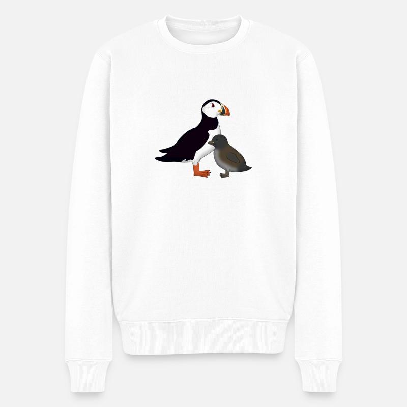 papageientaucher mit Baby - Männer Premium Bio Pullover - Weiß