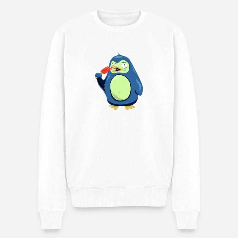 Frozen Pinguin isst Eis - Männer Premium Bio Pullover - Weiß