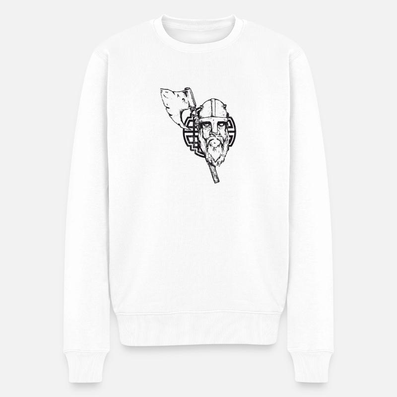 Vikings avec une hache et des nœuds - s'est écrasé - Pull Premium bio Homme - blanc