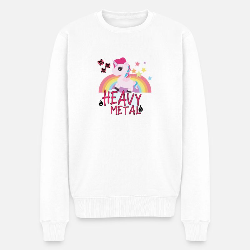 Heavy Metal Einhorn Geschenk Glitzer Pferde - Männer Premium Bio Pullover - Weiß
