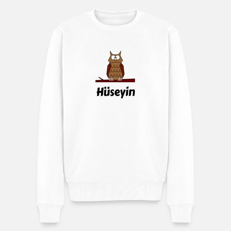 Kinder Schule Geboren Eule Motiv Hueseyin - Männer Premium Bio Pullover - Weiß