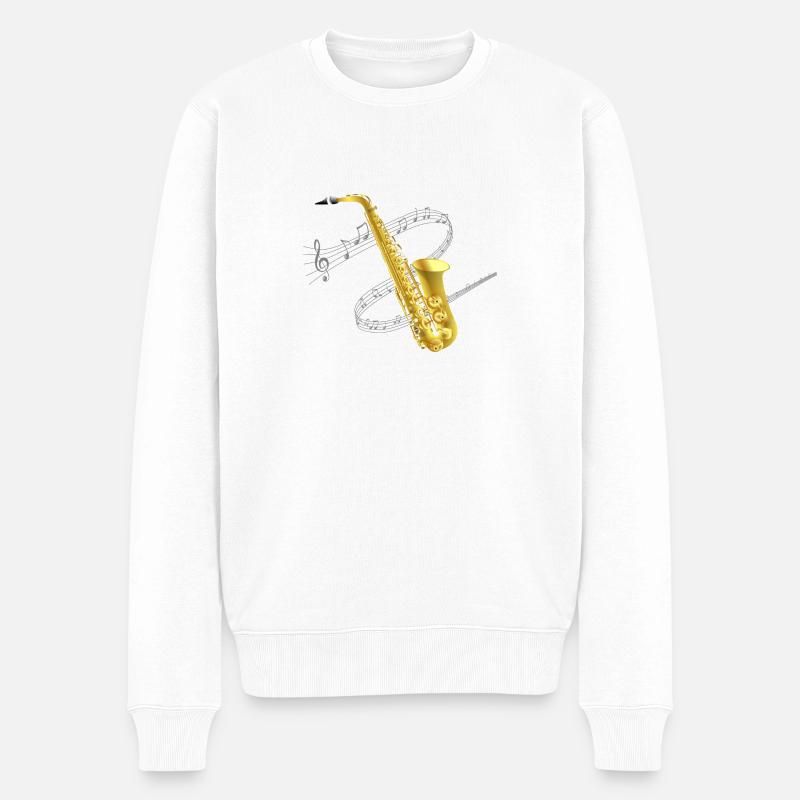 Saxophon Musik - Männer Premium Bio Pullover - Weiß