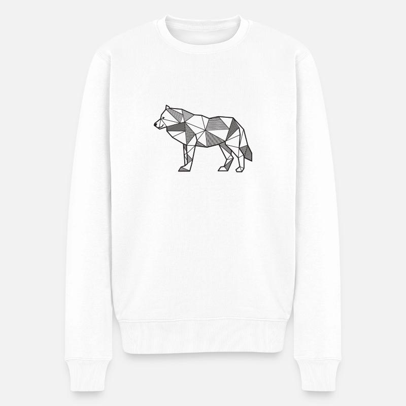 Wolf geometrisch Geschenk idee Tier Wildnis Linien - Männer Premium Bio Pullover - Weiß