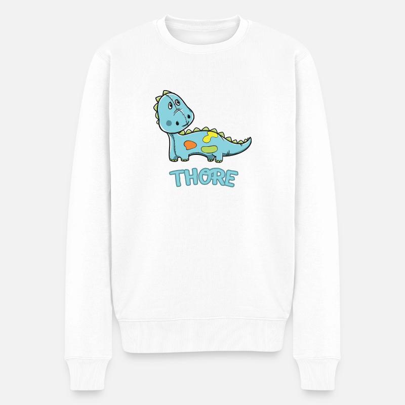 Dinosaurier lustig Kind Thore Geschenk Geburtstag - Männer Premium Bio Pullover - Weiß