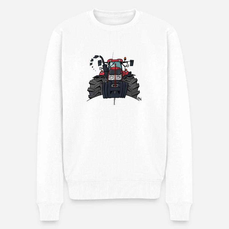 0354 roter Traktor - Männer Premium Bio Pullover - Weiß