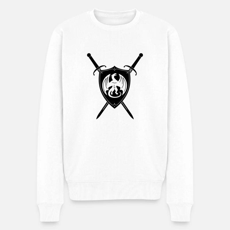 Drache Schild Schwert - Männer Premium Bio Pullover - Weiß