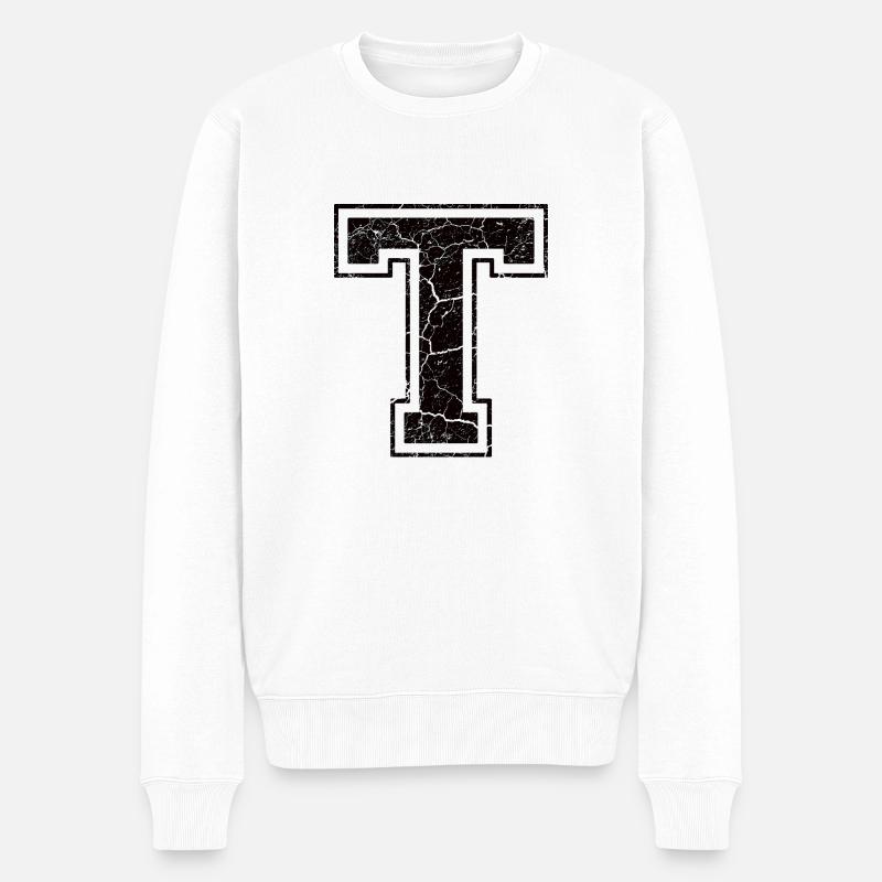 Buchstabe T in Vintage-Shabby-Chic - Männer Premium Bio Pullover - Weiß