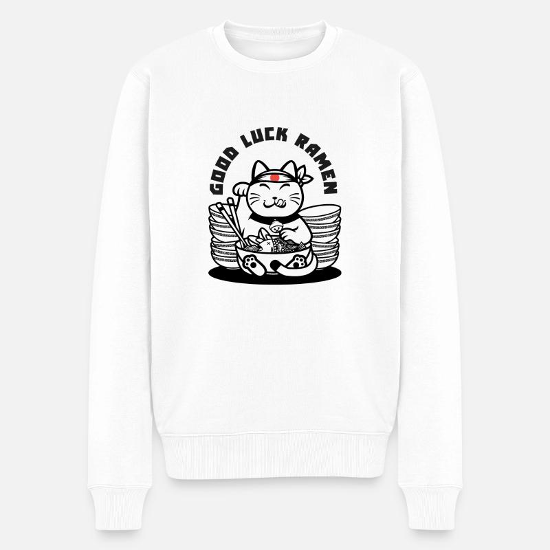 Viel Glück Ramen - maneki neko - Männer Premium Bio Pullover - Weiß