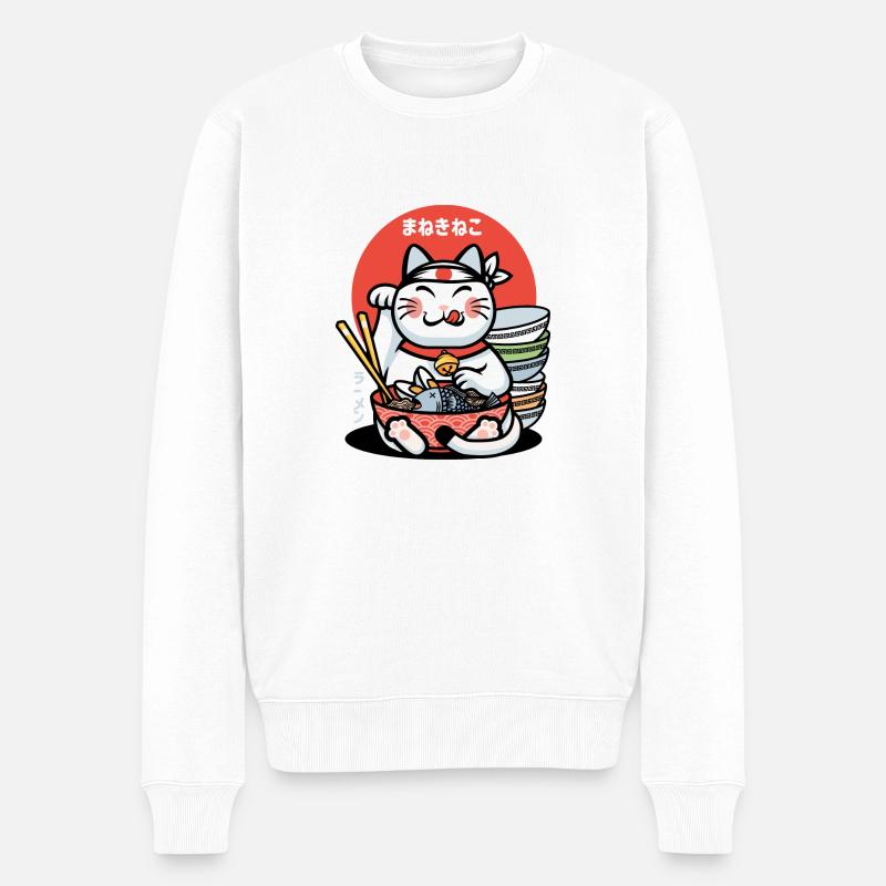 maneki neko lucky ramen - Pull Premium bio Homme - blanc