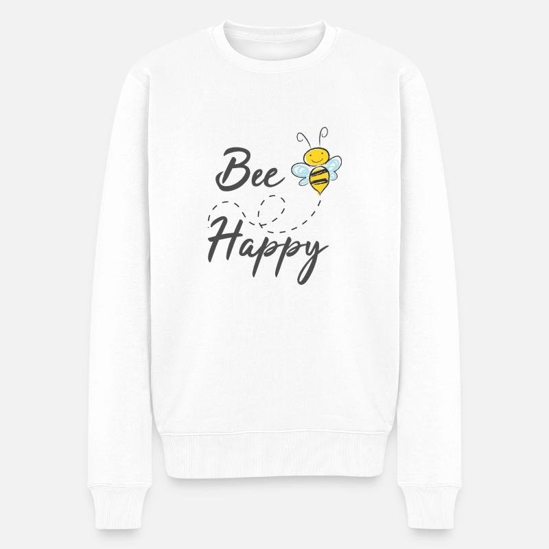 bee happy - Biene - glücklich und zufrieden - Männer Premium Bio Pullover - Weiß