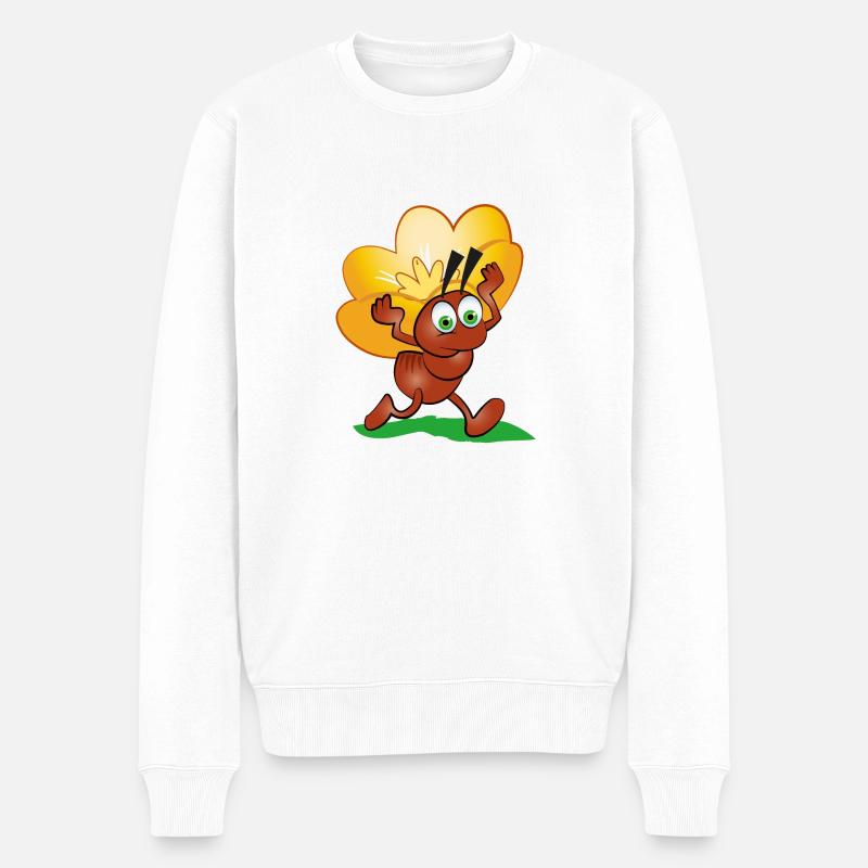 Ameise mit einer Blume - Männer Premium Bio Pullover - Weiß