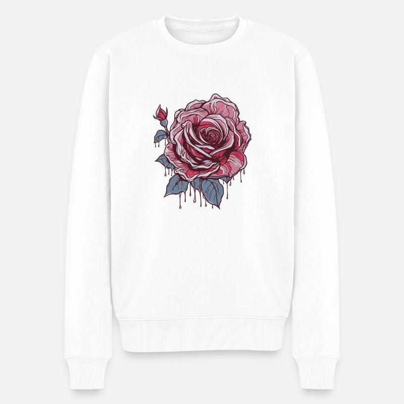 Rote Rose - Männer Premium Bio Pullover - Weiß