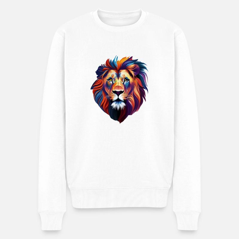 Bunter Löwe - Männer Premium Bio Pullover - Weiß
